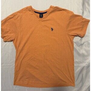 U.S. Polo Assn Mens T-Shirt V-Neck Short Sleeve Orange Casual Tee Size large